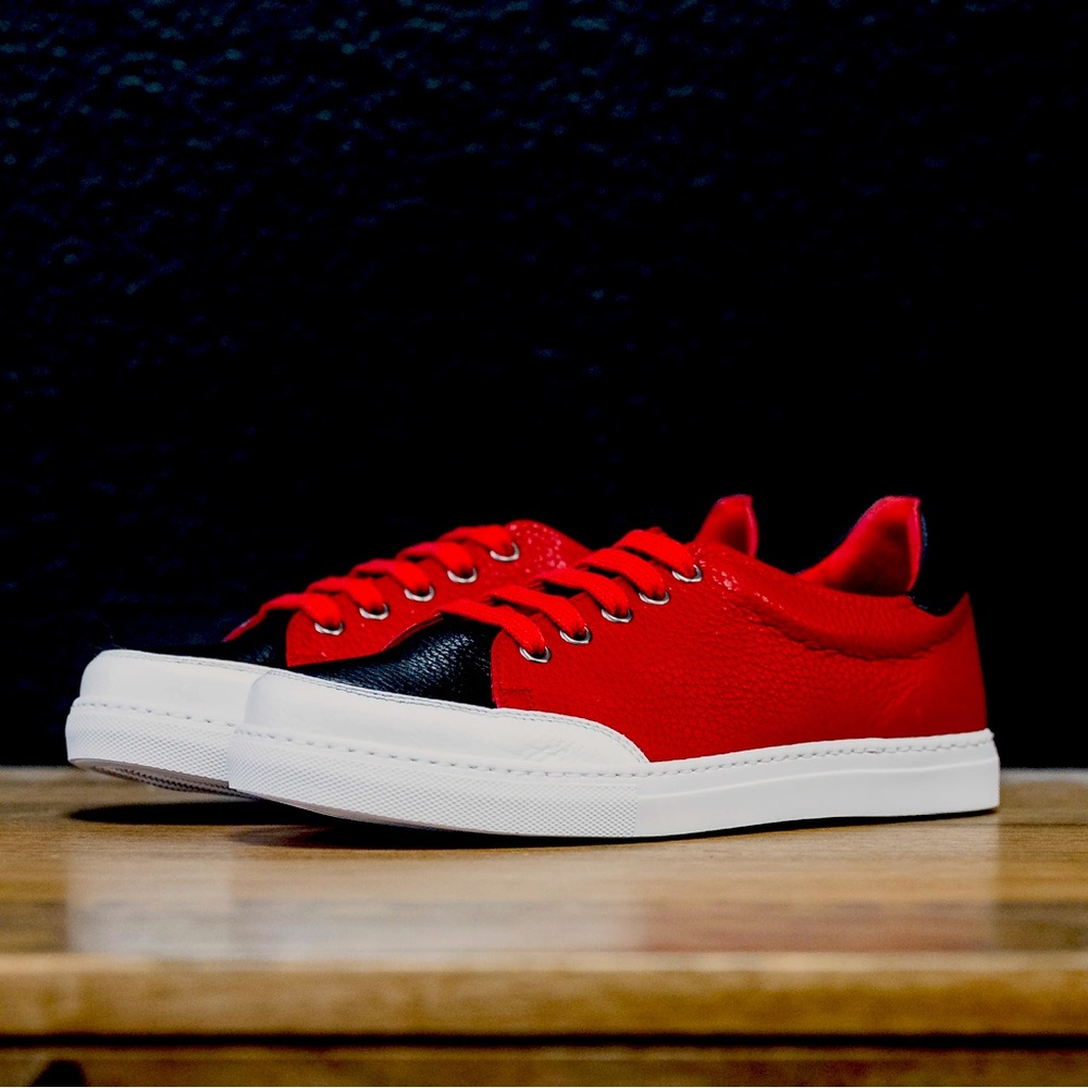 Full Spanish leather red and black tennis shoes
